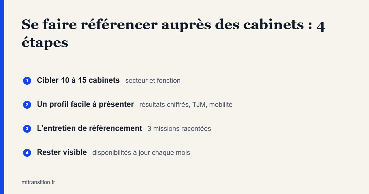 Se faire référencer auprès des cabinets de management de transition en 4 étapes